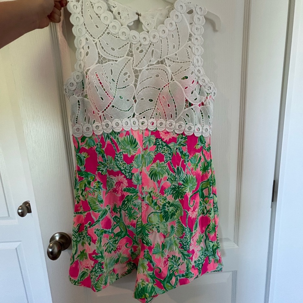 Lilly Pulitzer White and Pink Floral Lace Romper